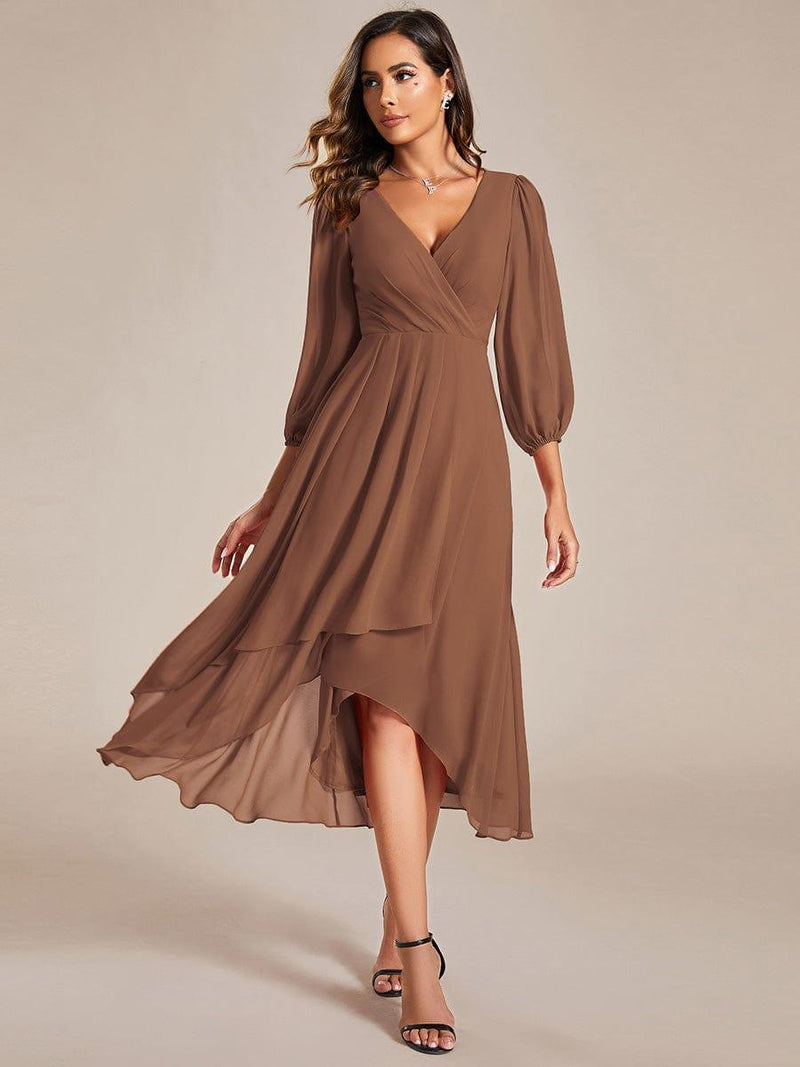 ever BRIAR|3/4 Sleeves Asymmetrical Hem A-Line Midi Wedding Guest Dress