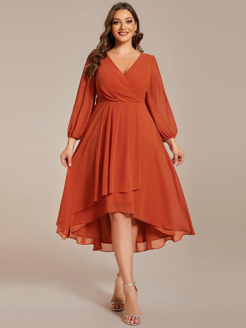 ever BRIAR|3/4 Sleeves Asymmetrical Hem A-Line Midi Wedding Guest Dress