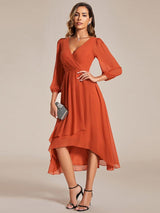 ever BRIAR|3/4 Sleeves Asymmetrical Hem A-Line Midi Wedding Guest Dress