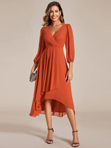 ever BRIAR|3/4 Sleeves Asymmetrical Hem A-Line Midi Wedding Guest Dress