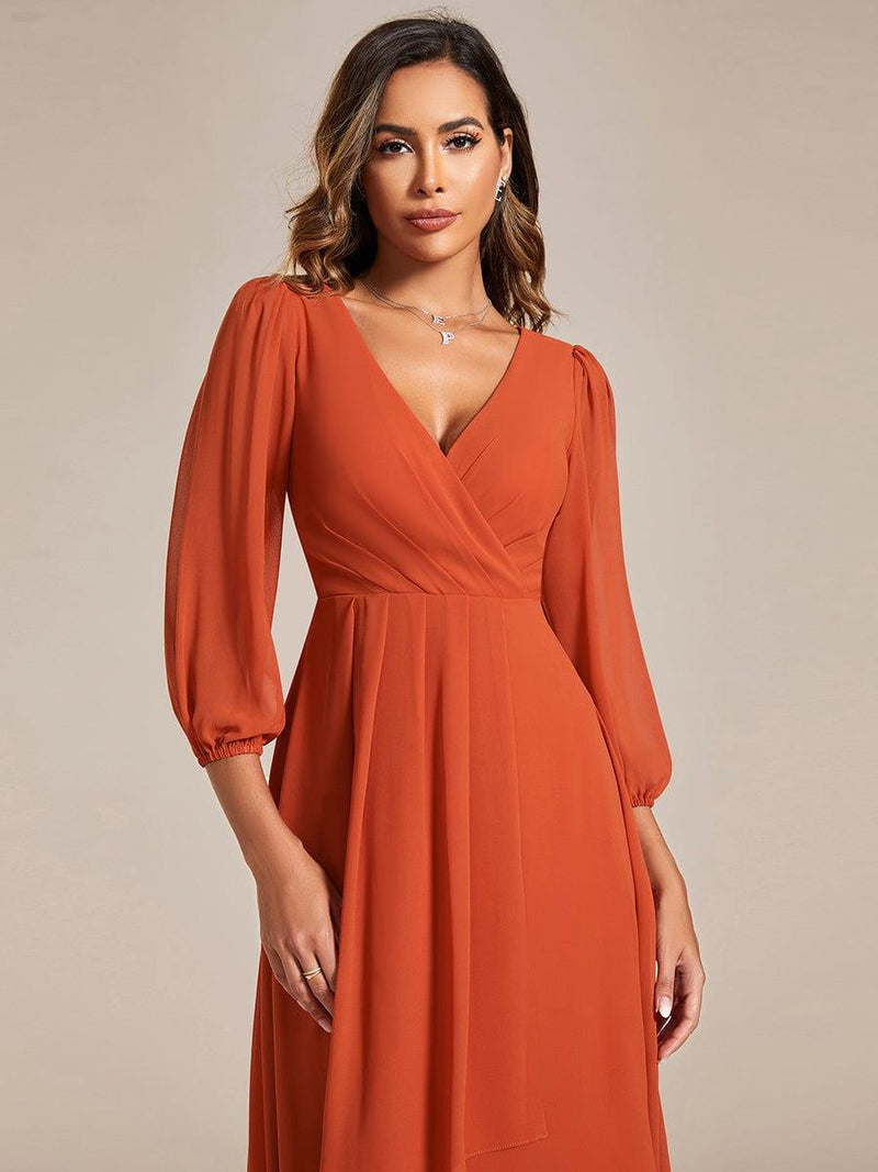 ever BRIAR|3/4 Sleeves Asymmetrical Hem A-Line Midi Wedding Guest Dress