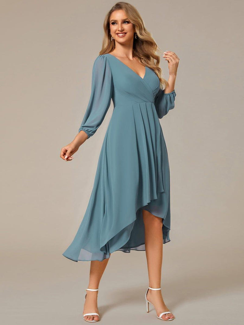 ever BRIAR|3/4 Sleeves Asymmetrical Hem A-Line Midi Wedding Guest Dress