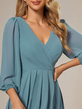 ever BRIAR|3/4 Sleeves Asymmetrical Hem A-Line Midi Wedding Guest Dress