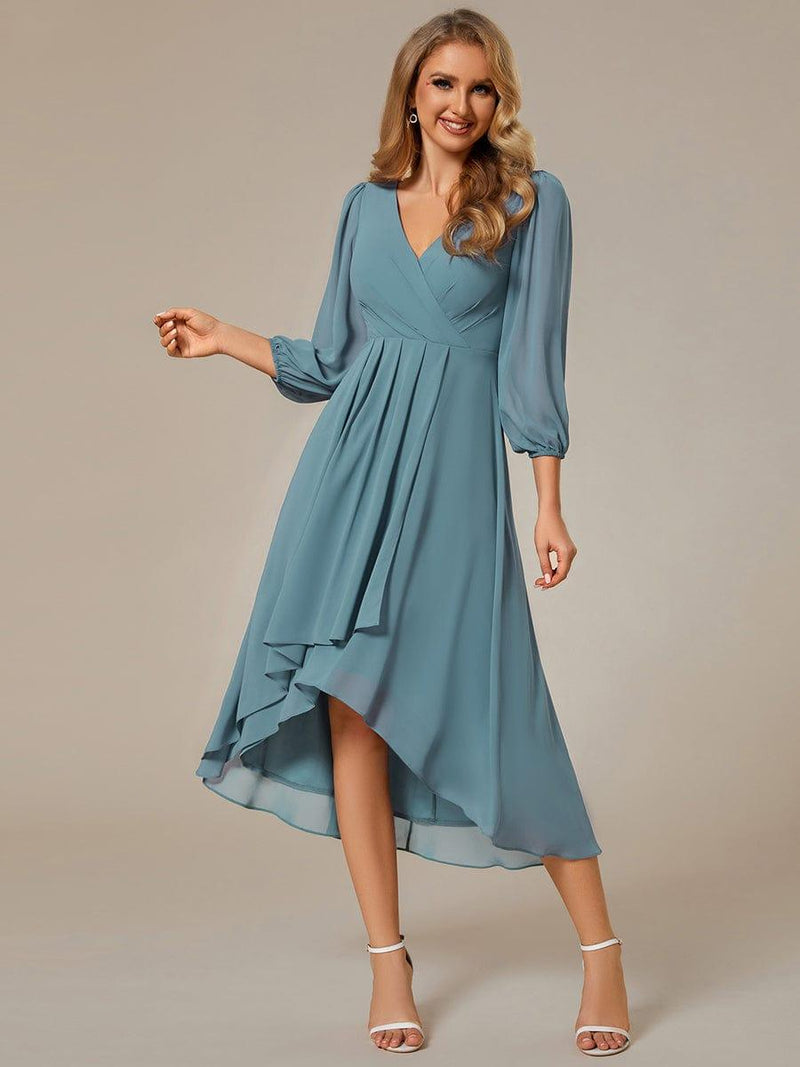 ever BRIAR|3/4 Sleeves Asymmetrical Hem A-Line Midi Wedding Guest Dress