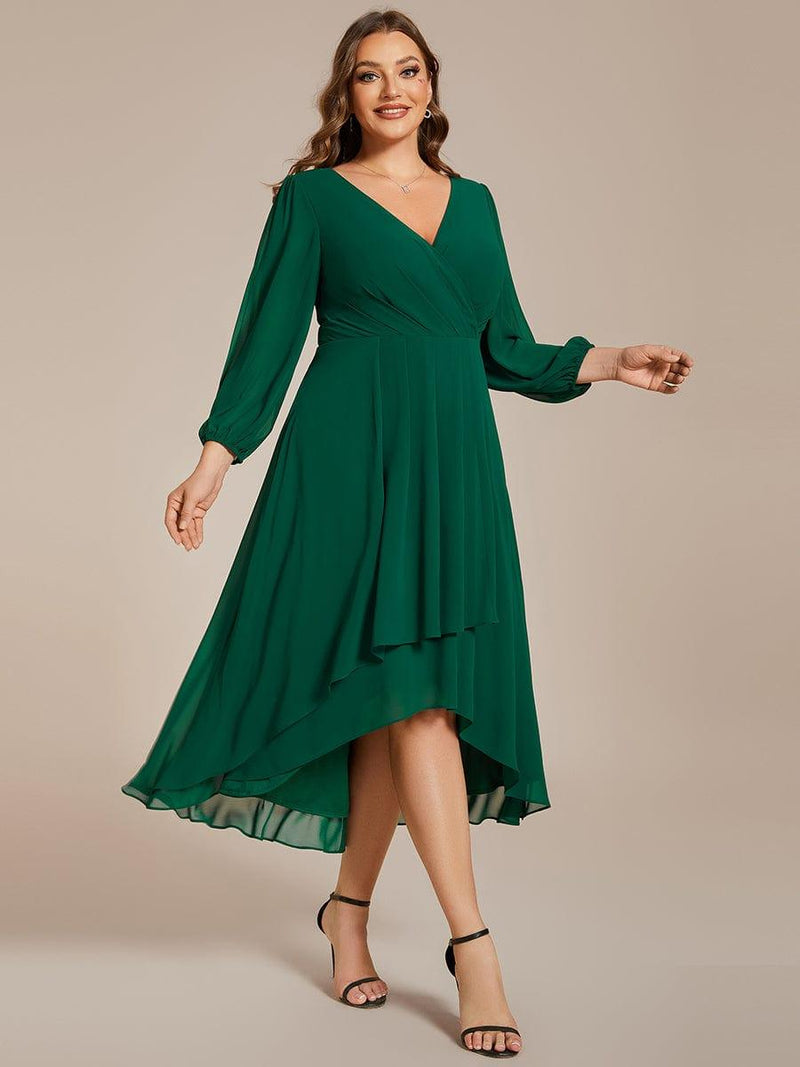 ever BRIAR|3/4 Sleeves Asymmetrical Hem A-Line Midi Wedding Guest Dress
