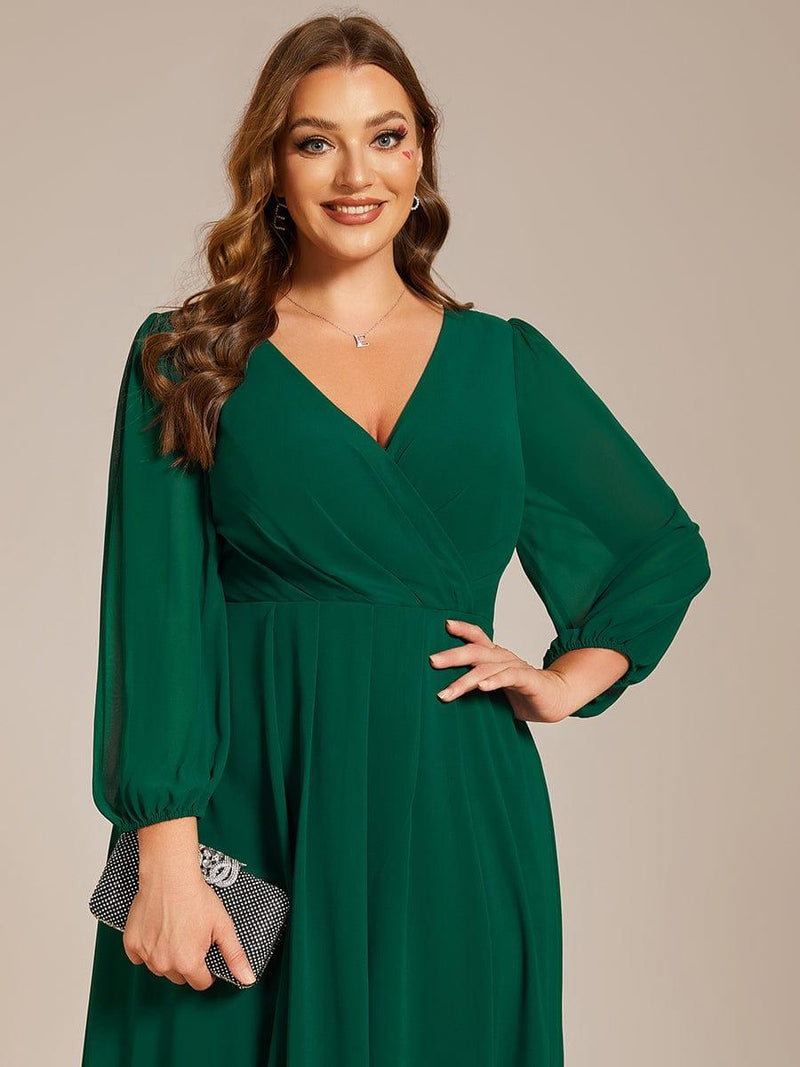 ever BRIAR|3/4 Sleeves Asymmetrical Hem A-Line Midi Wedding Guest Dress