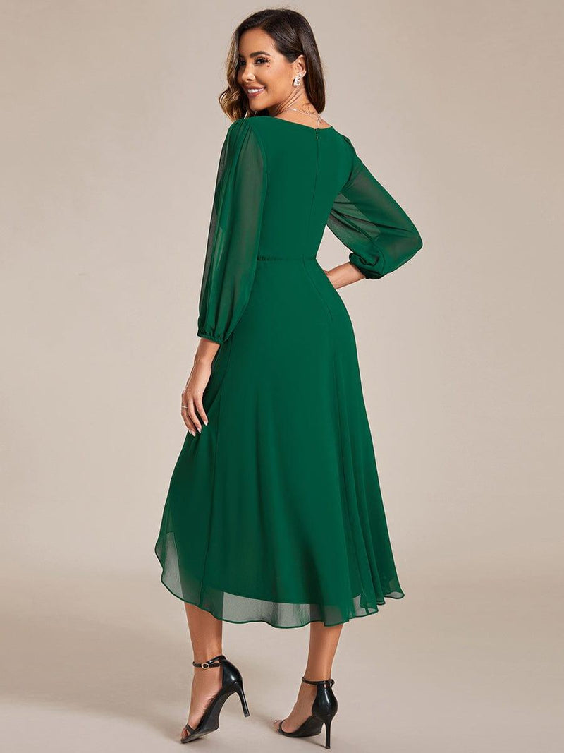 ever BRIAR|3/4 Sleeves Asymmetrical Hem A-Line Midi Wedding Guest Dress