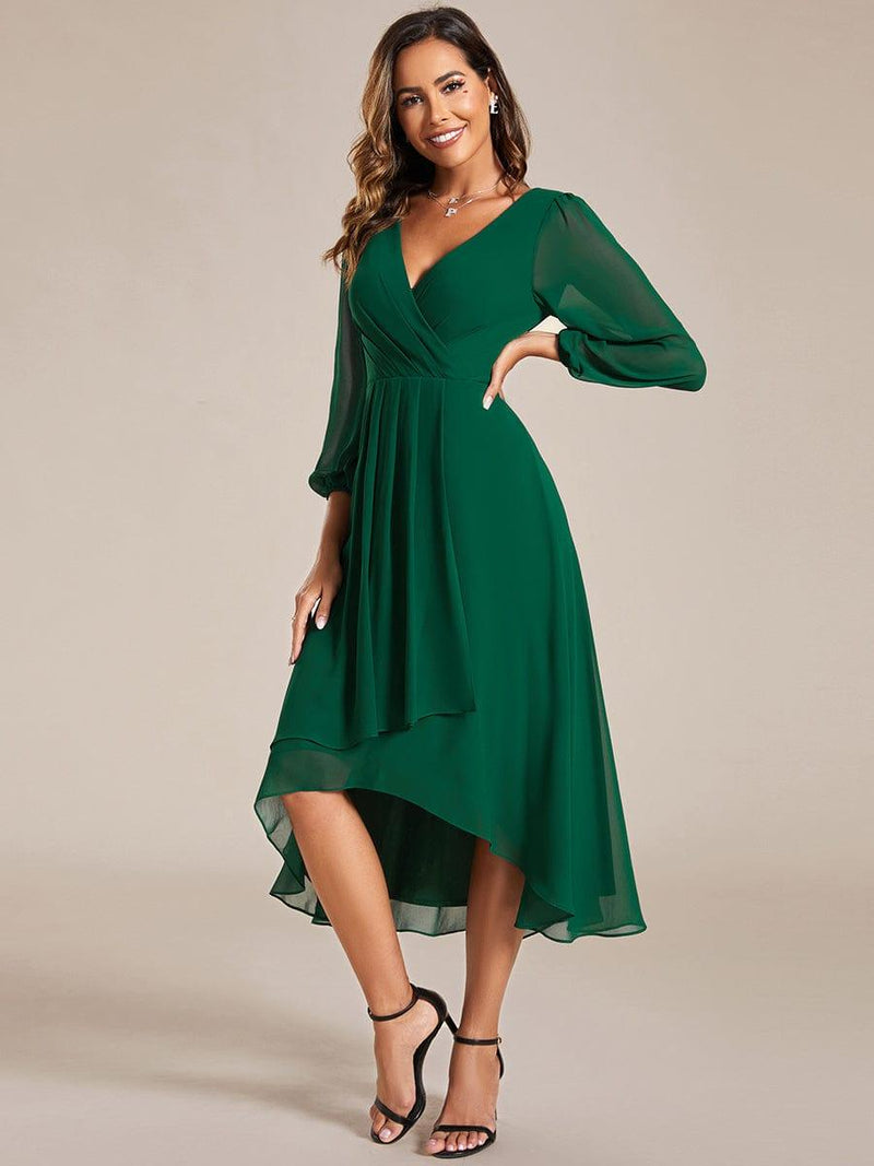 ever BRIAR|3/4 Sleeves Asymmetrical Hem A-Line Midi Wedding Guest Dress