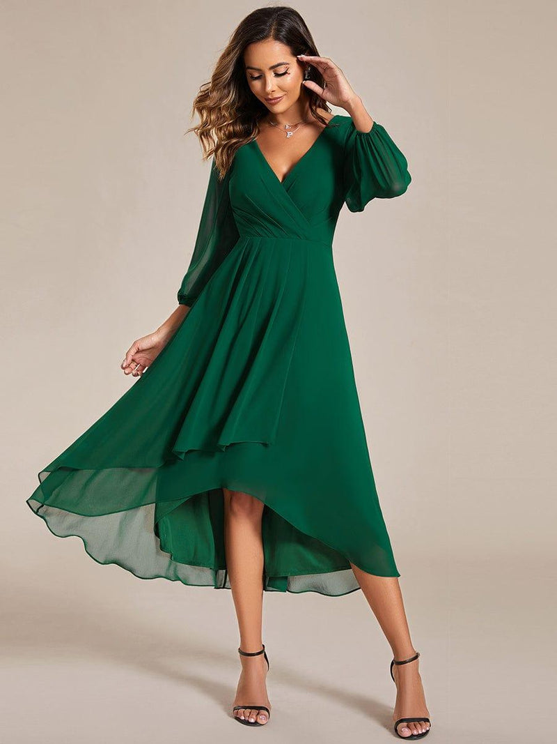 ever BRIAR|3/4 Sleeves Asymmetrical Hem A-Line Midi Wedding Guest Dress