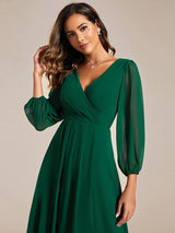 ever BRIAR|3/4 Sleeves Asymmetrical Hem A-Line Midi Wedding Guest Dress