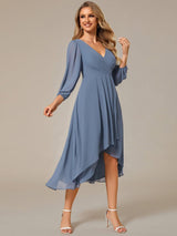 ever BRIAR|3/4 Sleeves Asymmetrical Hem A-Line Midi Wedding Guest Dress