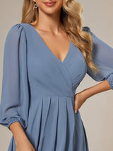 ever BRIAR|3/4 Sleeves Asymmetrical Hem A-Line Midi Wedding Guest Dress