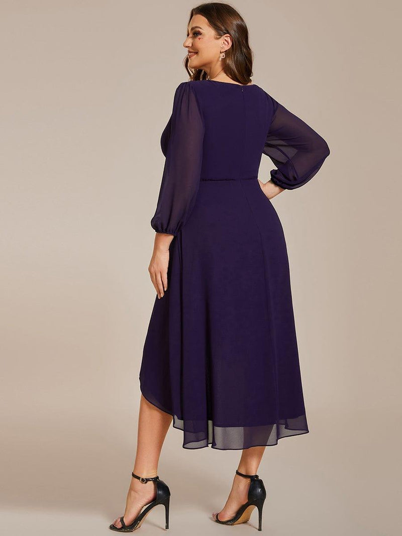 ever BRIAR|3/4 Sleeves Asymmetrical Hem A-Line Midi Wedding Guest Dress