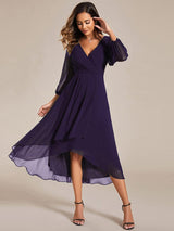 ever BRIAR|3/4 Sleeves Asymmetrical Hem A-Line Midi Wedding Guest Dress
