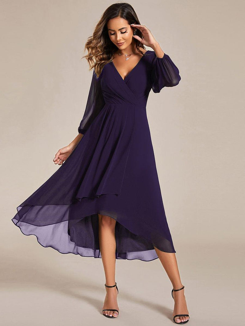 ever BRIAR|3/4 Sleeves Asymmetrical Hem A-Line Midi Wedding Guest Dress