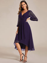 ever BRIAR|3/4 Sleeves Asymmetrical Hem A-Line Midi Wedding Guest Dress