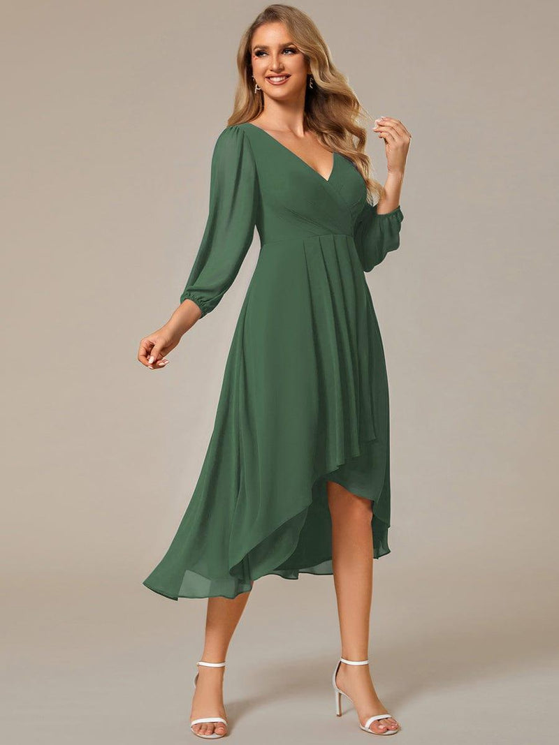 ever BRIAR|3/4 Sleeves Asymmetrical Hem A-Line Midi Wedding Guest Dress