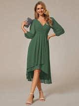 ever BRIAR|3/4 Sleeves Asymmetrical Hem A-Line Midi Wedding Guest Dress