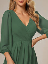ever BRIAR|3/4 Sleeves Asymmetrical Hem A-Line Midi Wedding Guest Dress