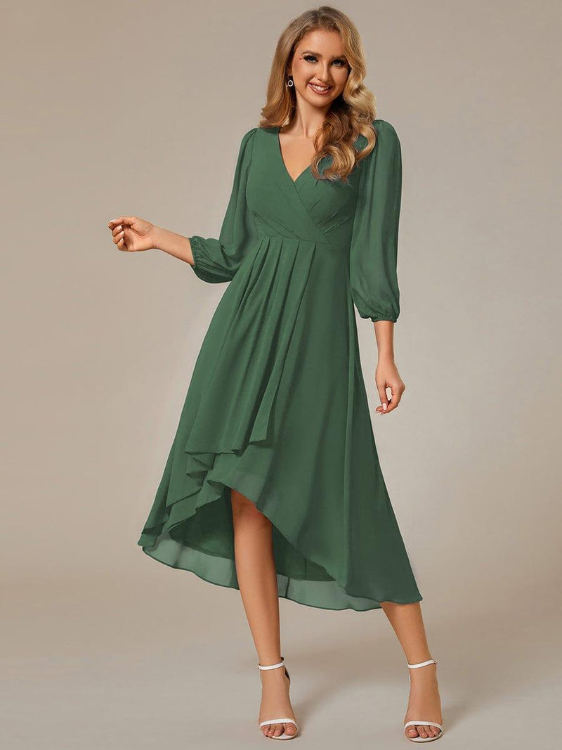 ever BRIAR|3/4 Sleeves Asymmetrical Hem A-Line Midi Wedding Guest Dress