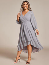 ever BRIAR|3/4 Sleeves Asymmetrical Hem A-Line Midi Wedding Guest Dress