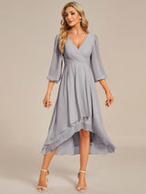 ever BRIAR|3/4 Sleeves Asymmetrical Hem A-Line Midi Wedding Guest Dress