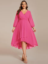 ever BRIAR|3/4 Sleeves Asymmetrical Hem A-Line Midi Wedding Guest Dress