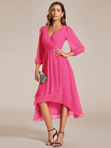 ever BRIAR|3/4 Sleeves Asymmetrical Hem A-Line Midi Wedding Guest Dress