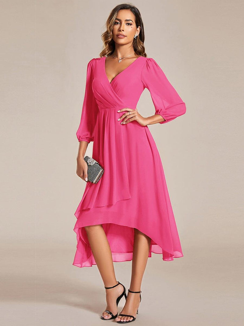 ever BRIAR|3/4 Sleeves Asymmetrical Hem A-Line Midi Wedding Guest Dress