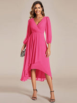 ever BRIAR|3/4 Sleeves Asymmetrical Hem A-Line Midi Wedding Guest Dress