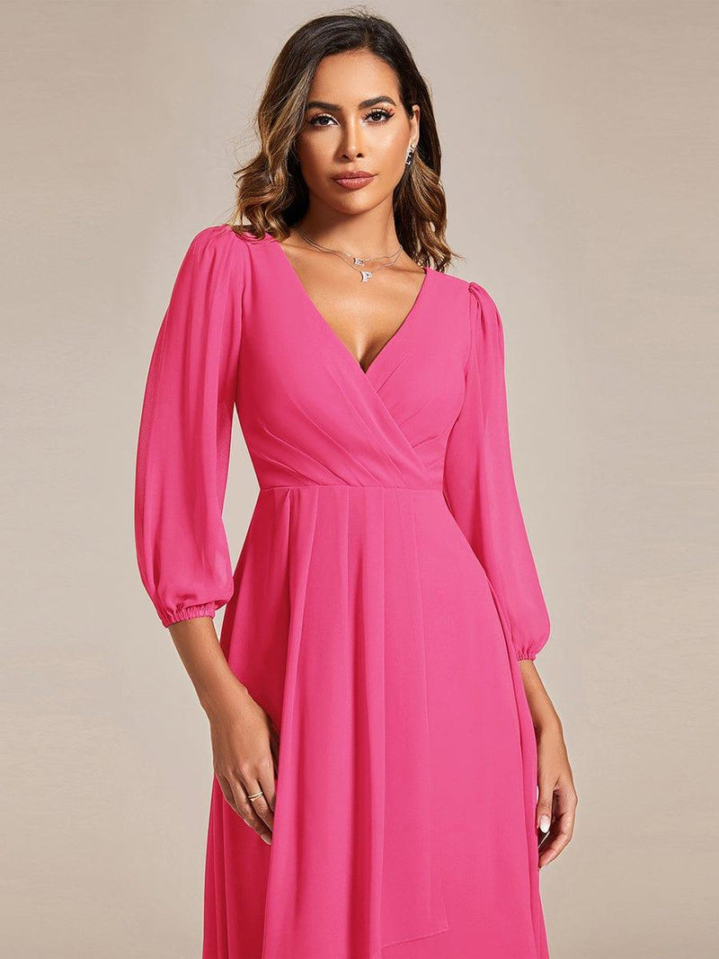 ever BRIAR|3/4 Sleeves Asymmetrical Hem A-Line Midi Wedding Guest Dress