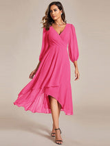 ever BRIAR|3/4 Sleeves Asymmetrical Hem A-Line Midi Wedding Guest Dress