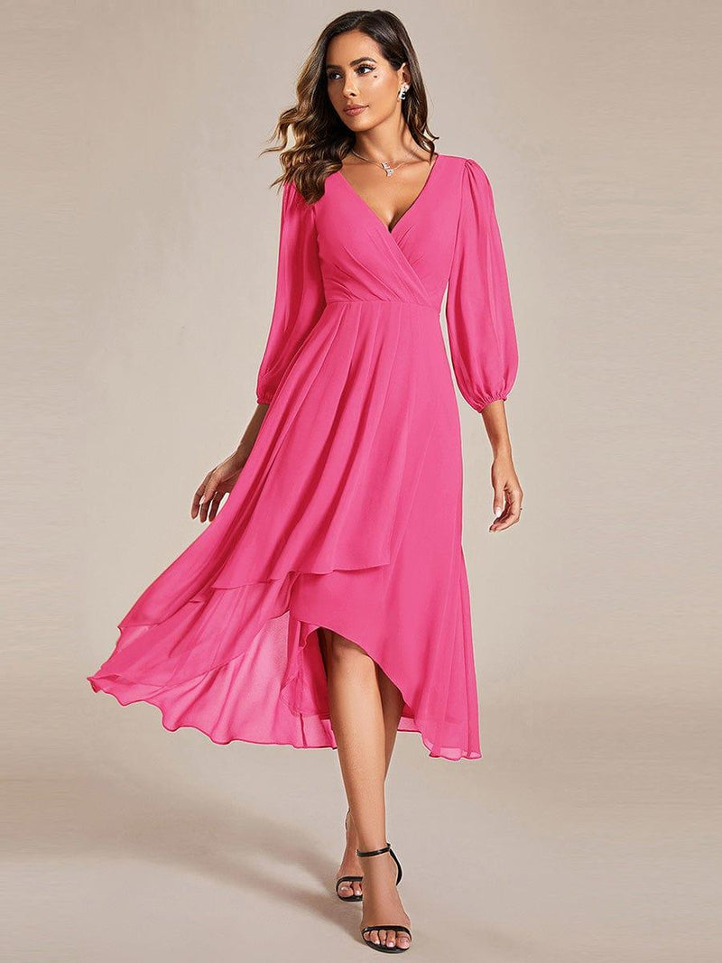 ever BRIAR|3/4 Sleeves Asymmetrical Hem A-Line Midi Wedding Guest Dress