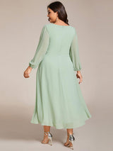 ever BRIAR|3/4 Sleeves Asymmetrical Hem A-Line Midi Wedding Guest Dress