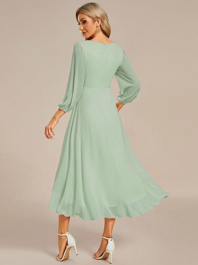 ever BRIAR|3/4 Sleeves Asymmetrical Hem A-Line Midi Wedding Guest Dress