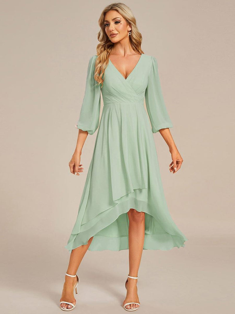 ever BRIAR|3/4 Sleeves Asymmetrical Hem A-Line Midi Wedding Guest Dress