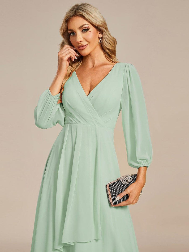 ever BRIAR|3/4 Sleeves Asymmetrical Hem A-Line Midi Wedding Guest Dress