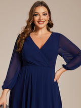 ever BRIAR|3/4 Sleeves Asymmetrical Hem A-Line Midi Wedding Guest Dress
