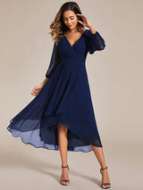 ever BRIAR|3/4 Sleeves Asymmetrical Hem A-Line Midi Wedding Guest Dress