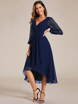 ever BRIAR|3/4 Sleeves Asymmetrical Hem A-Line Midi Wedding Guest Dress
