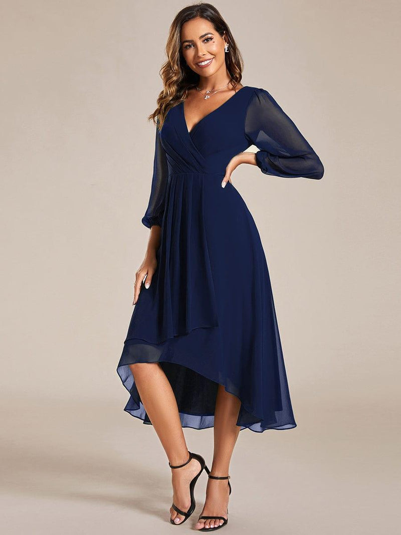 ever BRIAR|3/4 Sleeves Asymmetrical Hem A-Line Midi Wedding Guest Dress