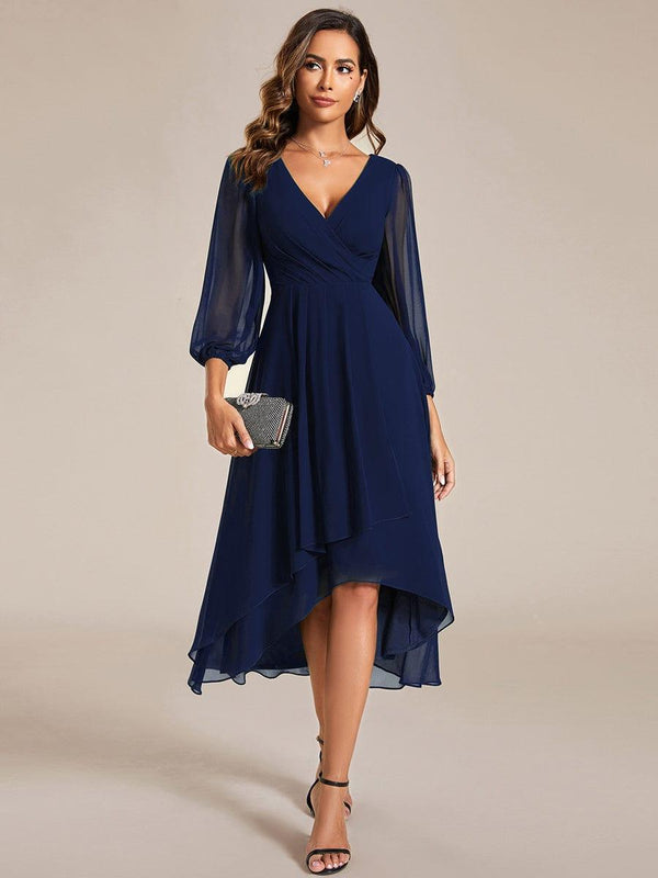 ever BRIAR|3/4 Sleeves Asymmetrical Hem A-Line Midi Wedding Guest Dress