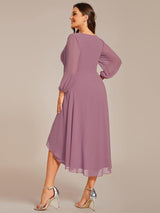 ever BRIAR|3/4 Sleeves Asymmetrical Hem A-Line Midi Wedding Guest Dress
