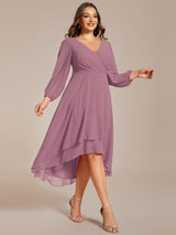 pretty BRIAR|Plus Size Chiffon A-Line 3/4 Sleeves Asymmetrical Hem Wedding Guest Dress