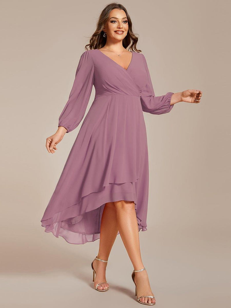 pretty BRIAR|Plus Size Chiffon A-Line 3/4 Sleeves Asymmetrical Hem Wedding Guest Dress