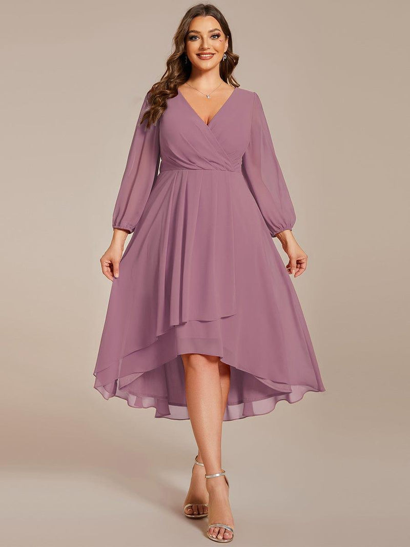 ever BRIAR|3/4 Sleeves Asymmetrical Hem A-Line Midi Wedding Guest Dress