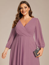 ever BRIAR|3/4 Sleeves Asymmetrical Hem A-Line Midi Wedding Guest Dress