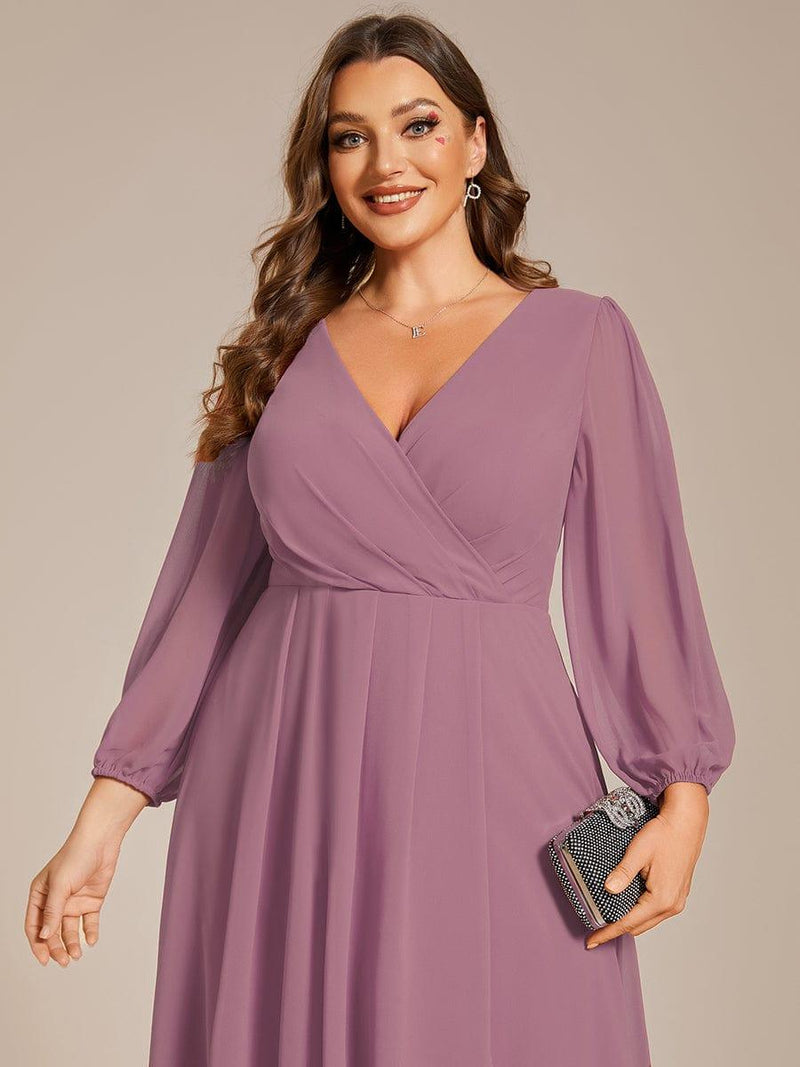 ever BRIAR|3/4 Sleeves Asymmetrical Hem A-Line Midi Wedding Guest Dress