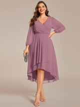 pretty BRIAR|Plus Size Chiffon A-Line 3/4 Sleeves Asymmetrical Hem Wedding Guest Dress