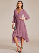 ever BRIAR|3/4 Sleeves Asymmetrical Hem A-Line Midi Wedding Guest Dress